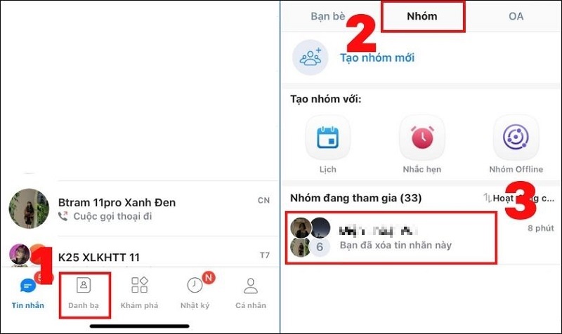 Chọn vào Danh bạ