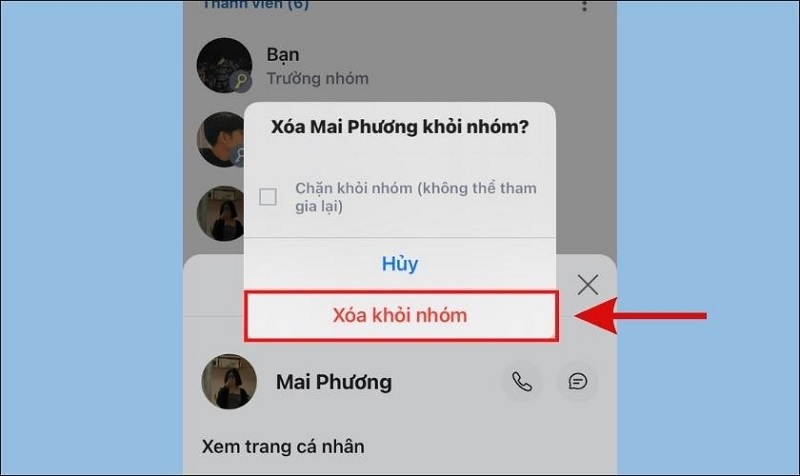 Chọn Xóa khỏi nhóm