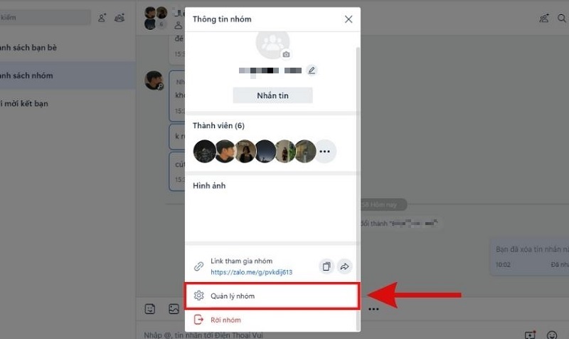 Tìm kiếm và chọn Quản lý nhóm