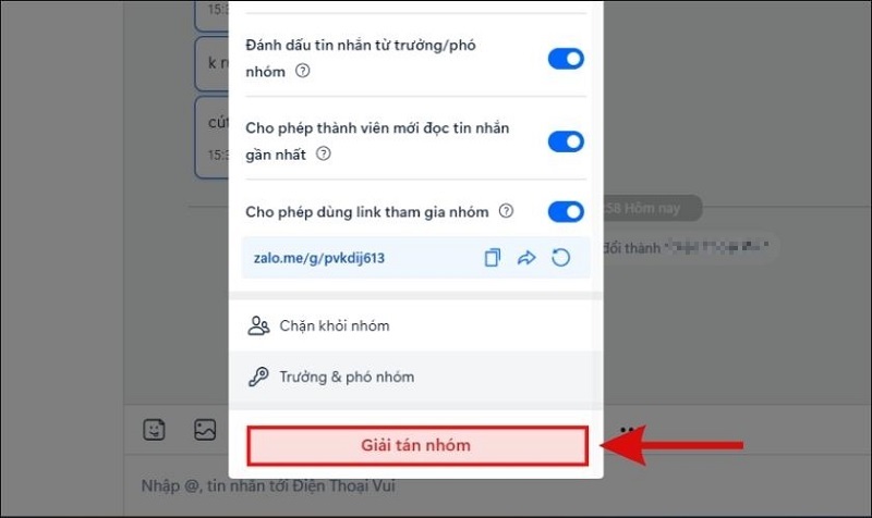 Chọn vào mục Giải tán nhóm