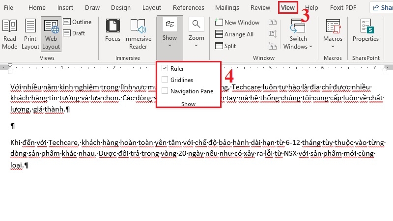 Tích chọn Ruler trong thẻ View Tích chọn Ruler trong thẻ View
