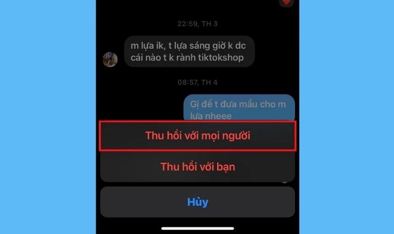 Chọn vào mục Thu hồi với mọi người