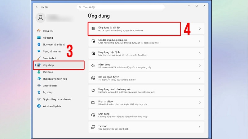 Các bước xóa ứng dụng qua mục Cài đặt trên Windows 11 bước 2 Các bước xóa ứng dụng qua mục Cài đặt trên Windows 11 bước 2