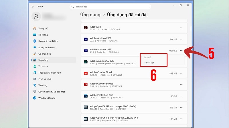 Các bước xóa ứng dụng qua mục Cài đặt trên Windows 11 bước 3 Các bước xóa ứng dụng qua mục Cài đặt trên Windows 11 bước 3