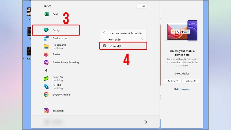 Gỡ ứng dụng trực tiếp từ Start Menu Windows 11 bước 2 Gỡ ứng dụng trực tiếp từ Start Menu Windows 11 bước 2
