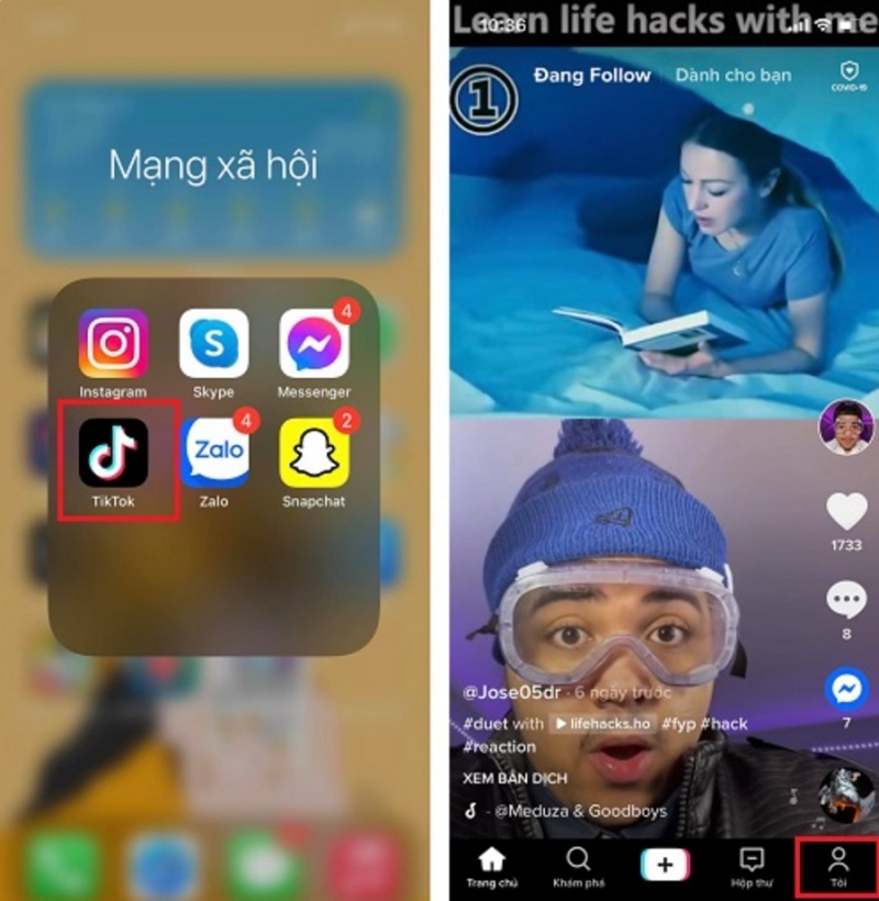 Truy cập vào ứng dụng Tiktok trên điện thoại