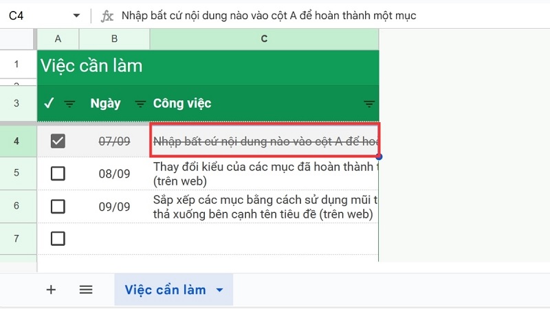 Chọn ô trong Google Sheet để áp dụng Wrap Text xuống dòng tự động