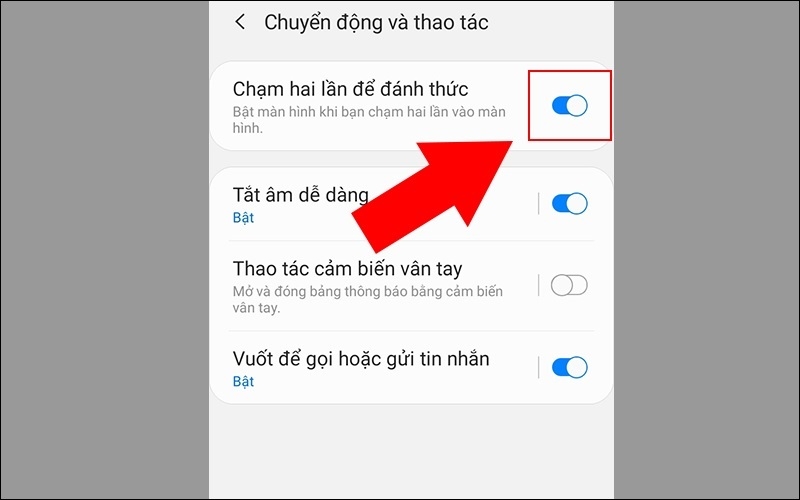 Gạt thanh trượt bên cạnh mục Chạm hai lần để đánh thức