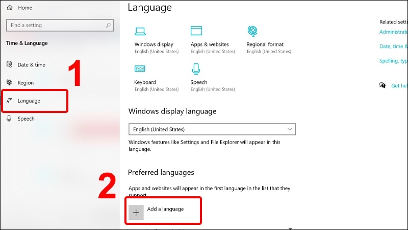 Thêm ngôn ngữ Tiếng Việt trong mục Language của Windows 10