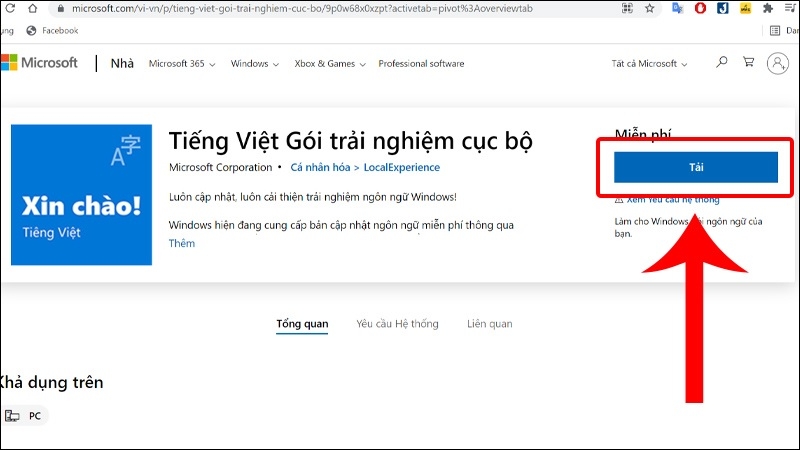 Tải gói ngôn ngữ từ Microsoft Store bước 1