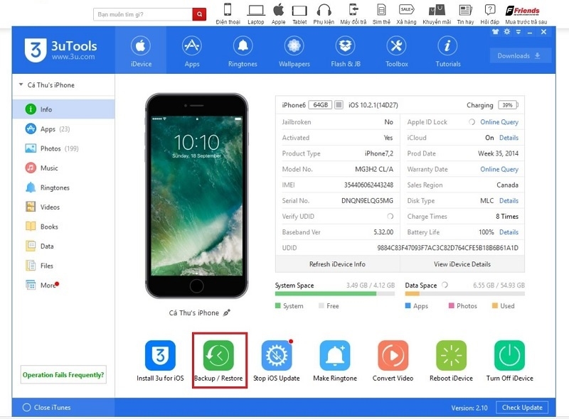 Chọn Backup/Restore