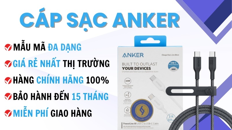 Cam kết mua cáp sạc cao cấp Anker tại Techcare