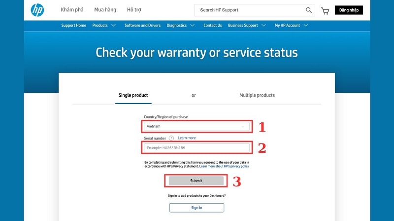 Giao diện trang tra cứu bảo hành trên website HP Giao diện trang tra cứu bảo hành trên website HP