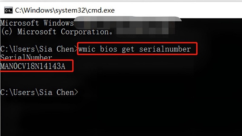 Kết quả hiển thị số Serial sau khi nhập lệnh trong Command Prompt bước 2 Kết quả hiển thị số Serial sau khi nhập lệnh trong Command Prompt bước 2