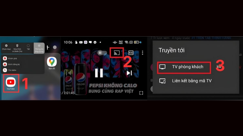 Chiếu YouTube từ điện thoại lên tivi Samsung qua WiFi