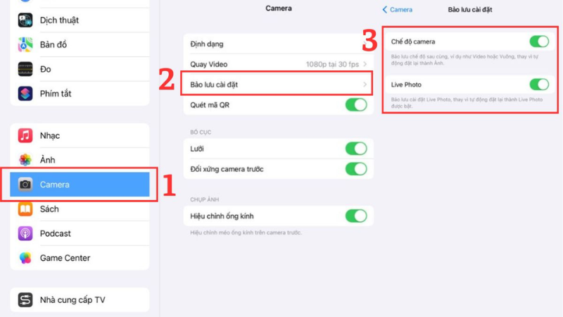 Chỉnh cài đặt các chế độ chụp ảnh trên camera