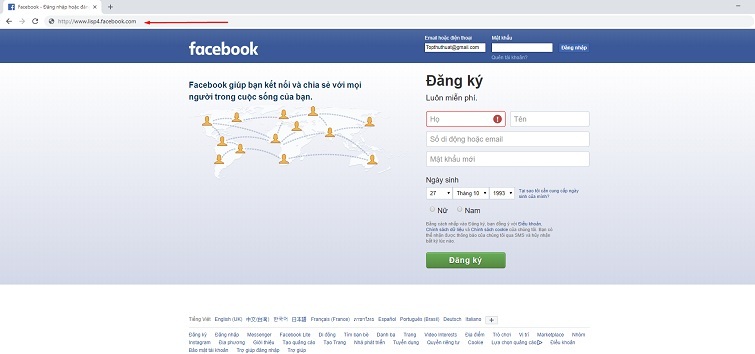 Truy cập Facebook trên trình duyệt Chrome thông qua địa chỉ phụ