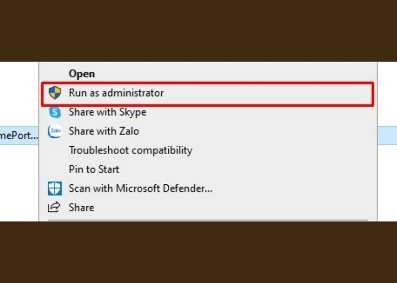 Chọn Run administrator