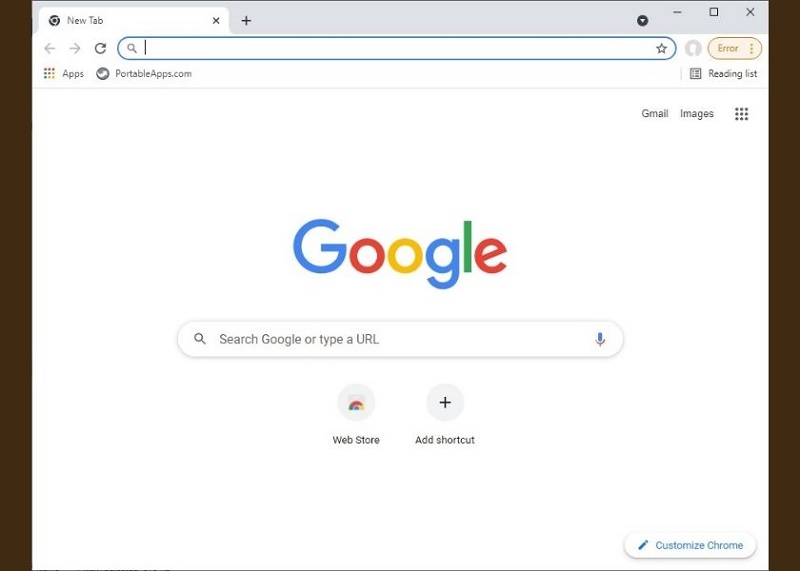 Giao diện của trình duyệt web Google Chrome Portable