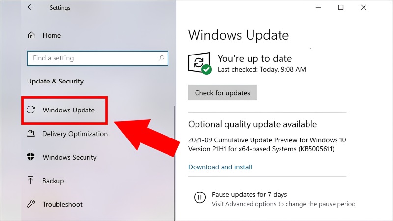 Kiểm tra Windows Update và cài đặt BIOS bước 1