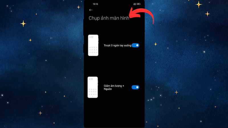 Chụp Màn Hình Xiaomi bằng cách vuốt 3 ngón tay