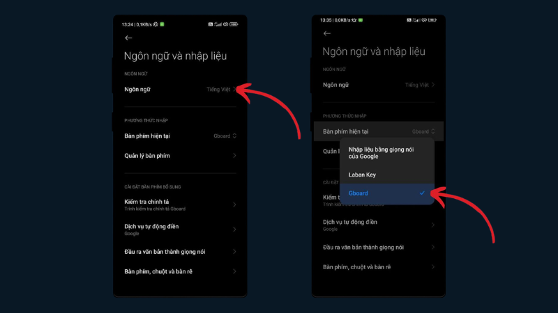 Chuyển Đổi Phương Thức Nhập điện thoại xiaomi