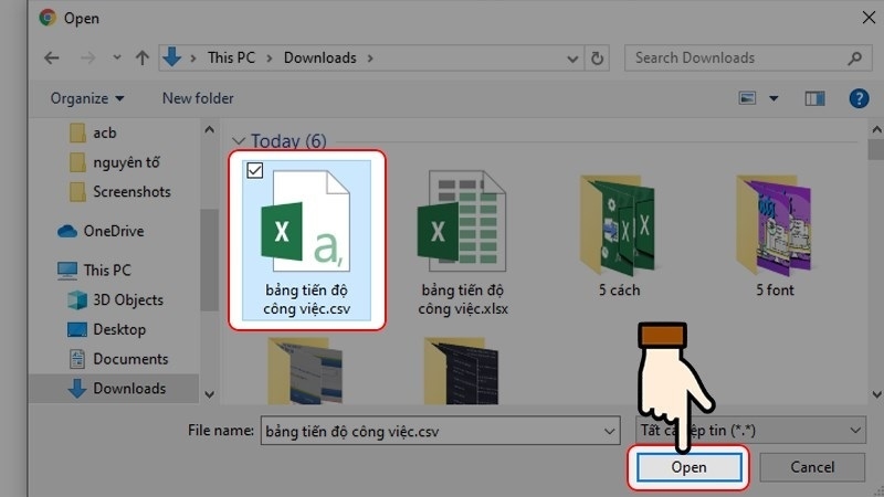Nhấn vào nút Open