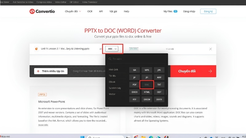 Chọn định dạng đầu ra có đuôi .docx Chọn định dạng đầu ra có đuôi .docx