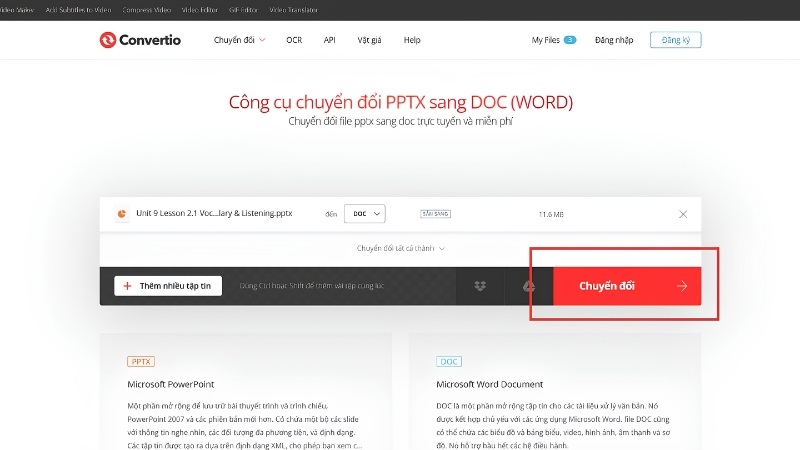 Bấm vào nút Chuyển đổi Bấm vào nút Chuyển đổi