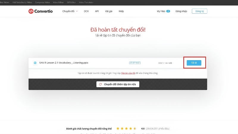 Tải file Word đã chuyển đổi về máy Tải file Word đã chuyển đổi về máy
