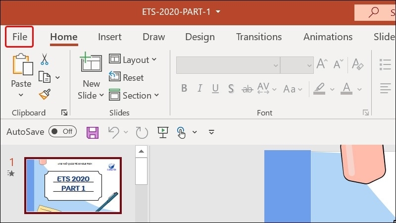 Chọn File rồi đến Export trong PowerPoint bước 1 Chọn File rồi đến Export trong PowerPoint bước 1