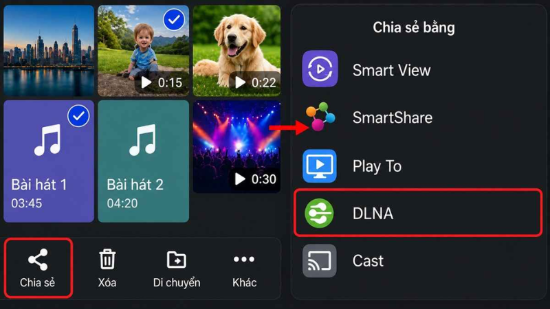 Chuyển hình, nhạc, video qua DLNA