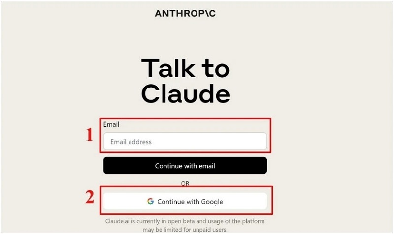 Đăng ký bằng địa chỉ Email hoặc chọn vào mục Continue with Google