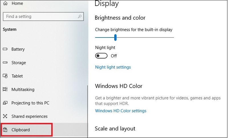 Chọn vào Clipboard