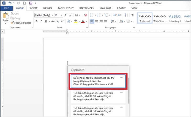 Cách dán một mục được lưu trong Clipboard vào tài liệu