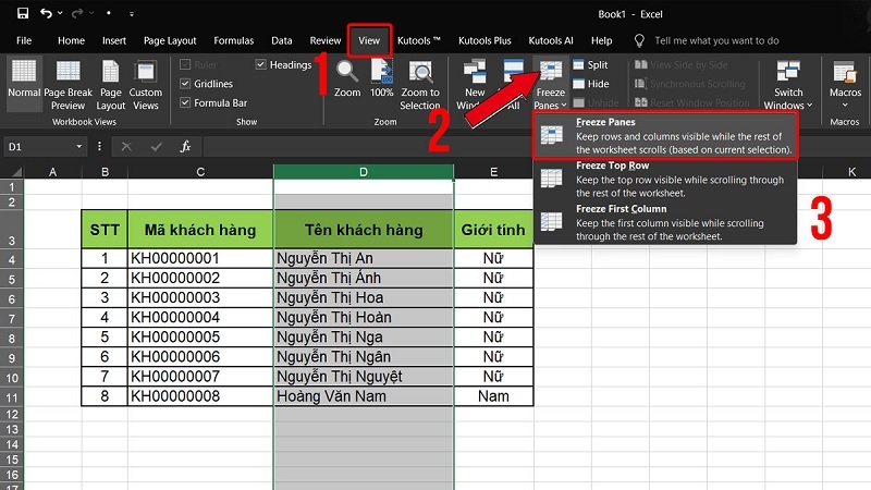 Cách cố định nhiều cột cùng lúc bước 2