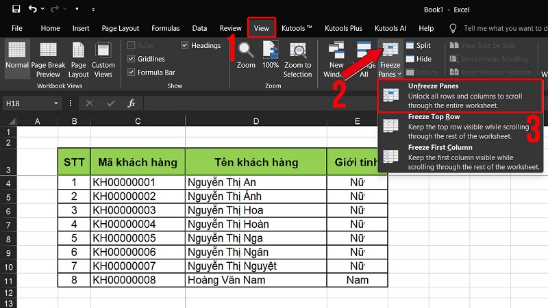 Cách bỏ cố định cột