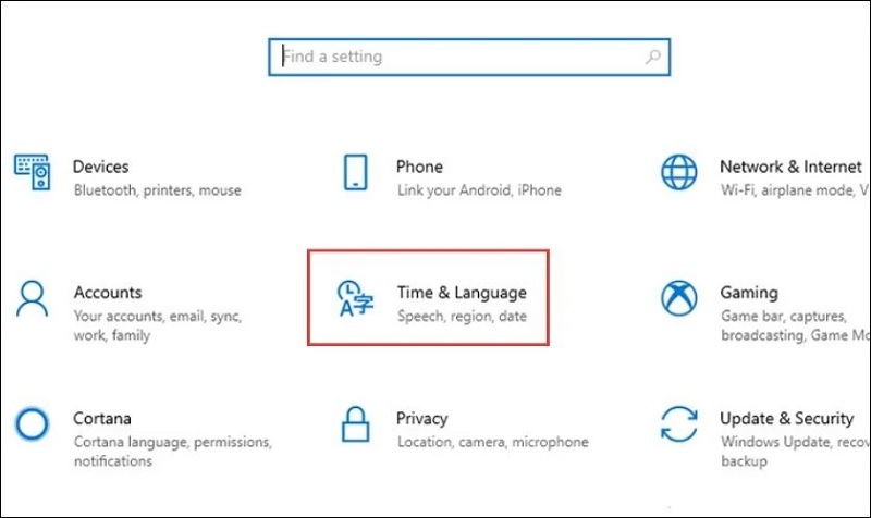 Chọn vào mục Time & Language