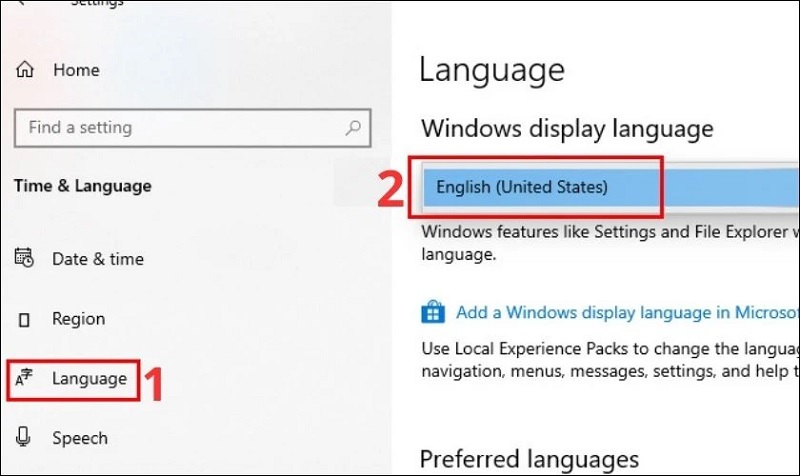 Chọn vào mục Language