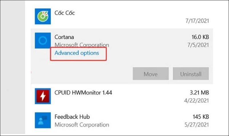 Chọn vào mục Advanced Options