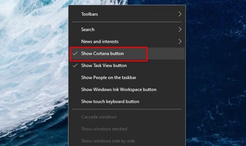Ghim Cortana trên thanh tác vụ