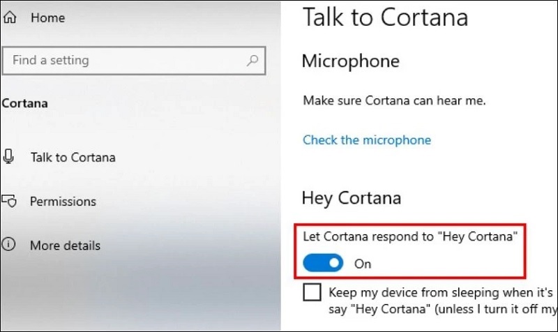 Gọi phần mềm trợ lý ảo Cortana