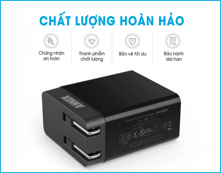 củ sạc anker Dual Port 20W 2 Cổng USB