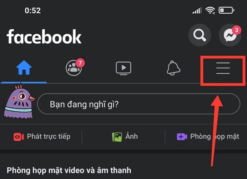 Chọn vào biểu tượng 3 dấu gạch ngang