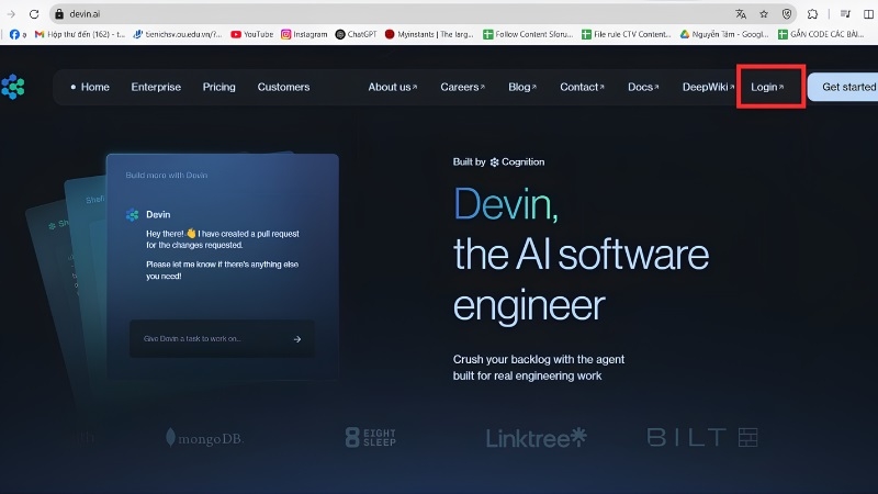 Trang chủ Devin AI trên trình duyệt Trang chủ Devin AI trên trình duyệt