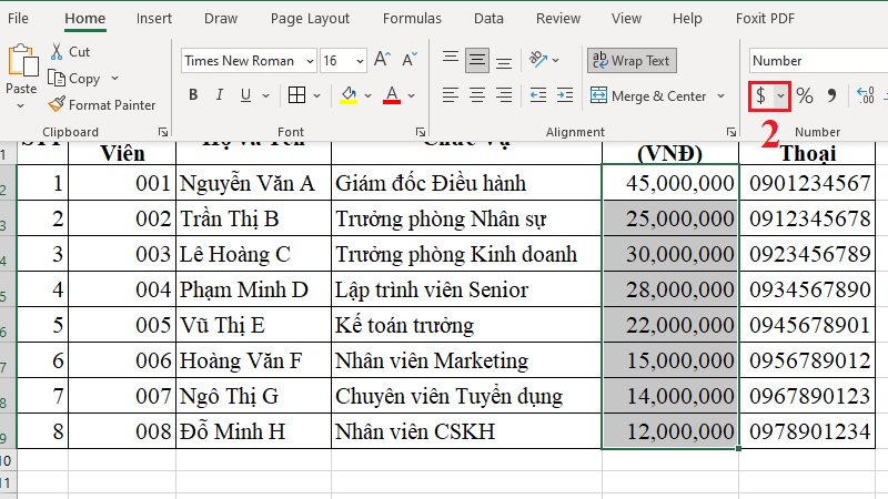 Định dạng tiền tệ bước 2 Định dạng tiền tệ bước 2