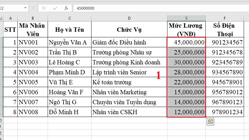 Định dạng số có dấu phân cách hàng nghìn bước 1 Định dạng số có dấu phân cách hàng nghìn bước 1