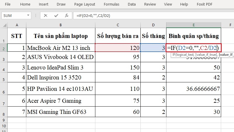 Dùng hàm IF để chặn phép chia cho 0 bước 1 Dùng hàm IF để chặn phép chia cho 0 bước 1