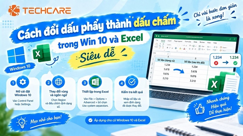 Cách đổi dấu phẩy thành dấu chấm trong Win 10 và Excel siêu dễ