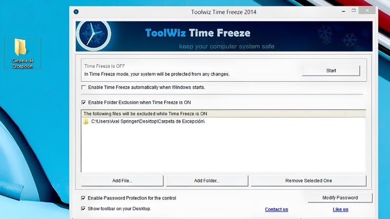 Giao diện Toolwiz Time Freeze trên máy tính Giao diện Toolwiz Time Freeze trên máy tính